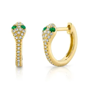 0.11CT DIAMOND & 0.07CT EMERALD SNAKE HUGGIE EARRING