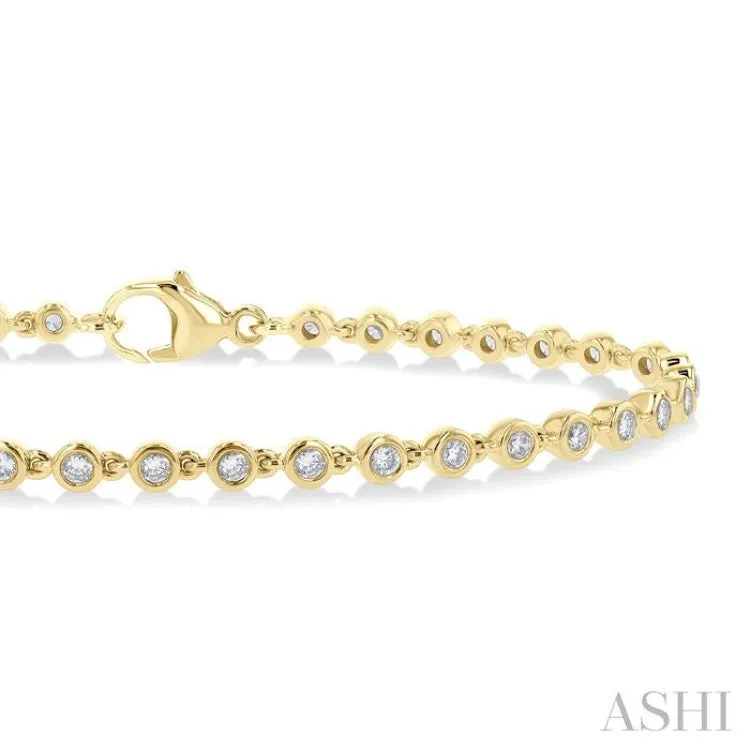 1 ctw Bezel Set Round Cut Diamond Tennis Bracelet in 14K Yellow Gold