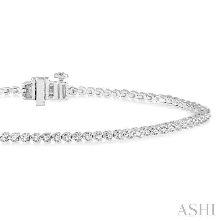 1 Ctw Tri-Prong Round Cut Diamond Bracelet in 14K White Gold