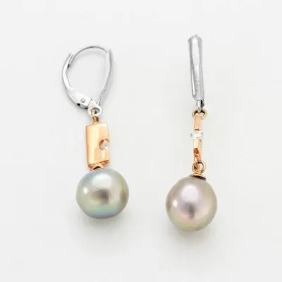 10mm Round Cortez Pearl® & Diamond Dangle Earrings in 14kt Rose Gold