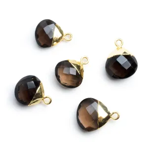 12-15mm Gold Leafed Smoky Quartz Faceted Heart Pendant 1 Bead