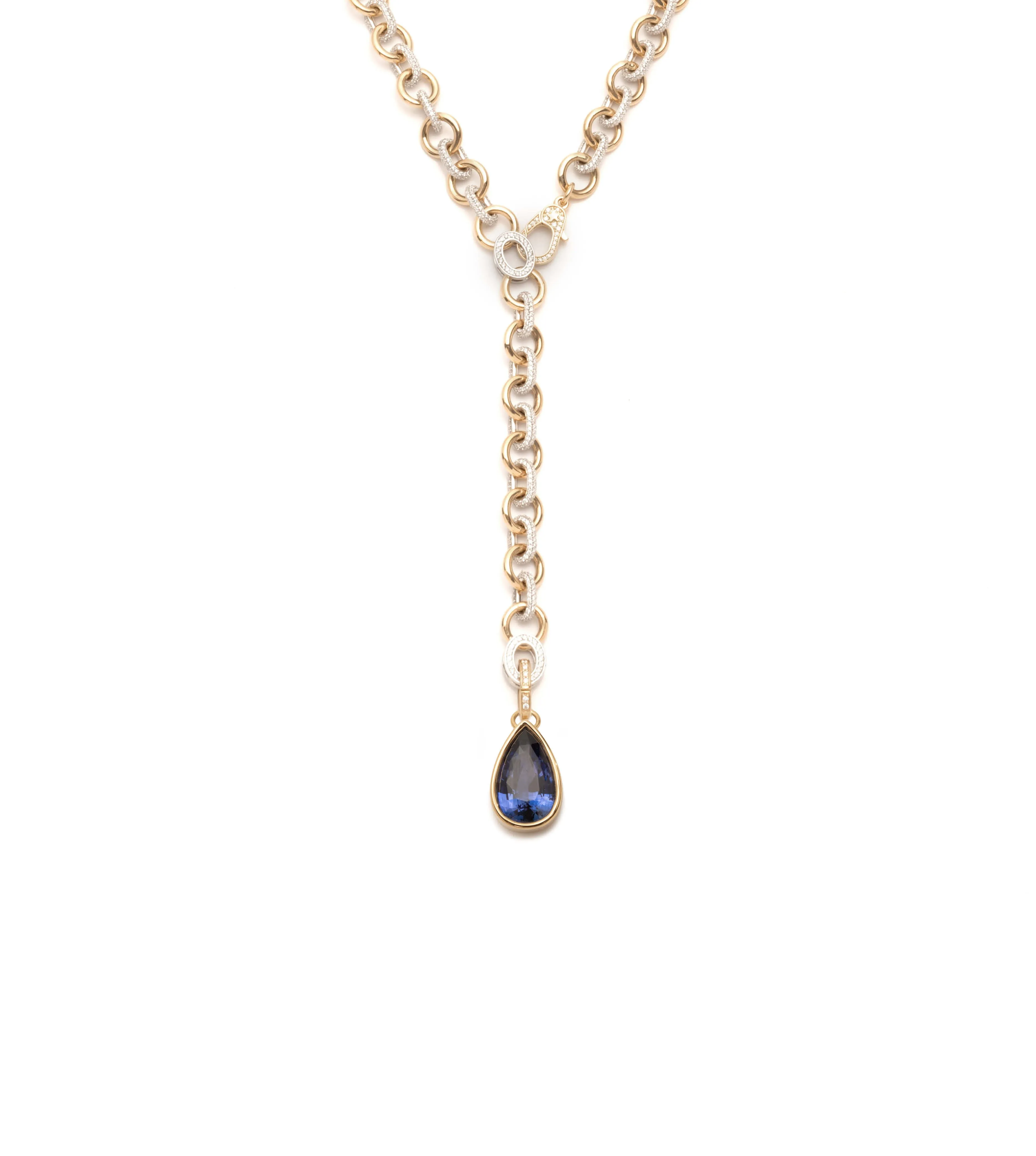 12.3 ct Blue Sapphire : One-of-a-Kind Pave Diamond Adjustable Sister Hook Necklace