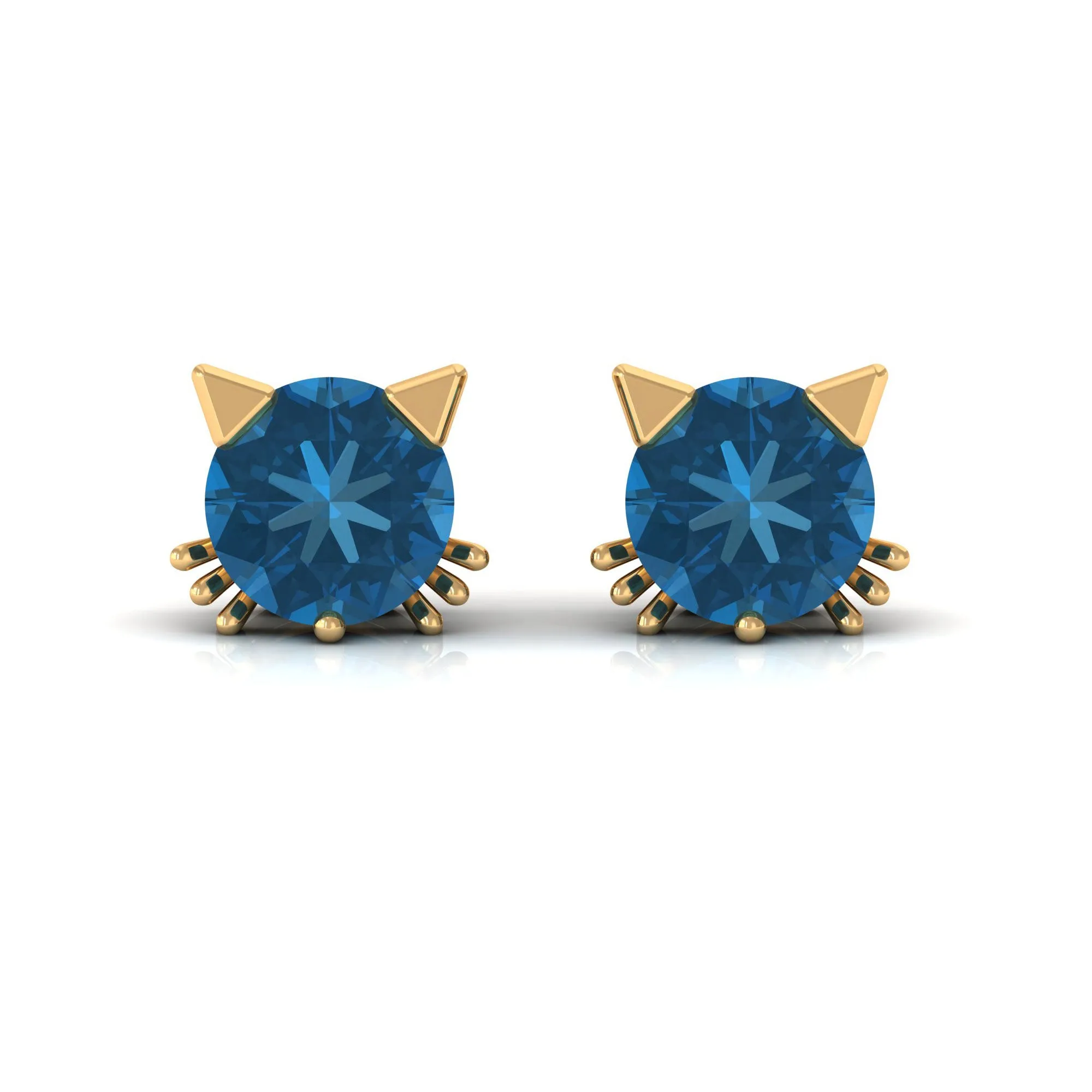 1.25 CT Solitaire London Blue Topaz Cat Stud Earrings in Gold