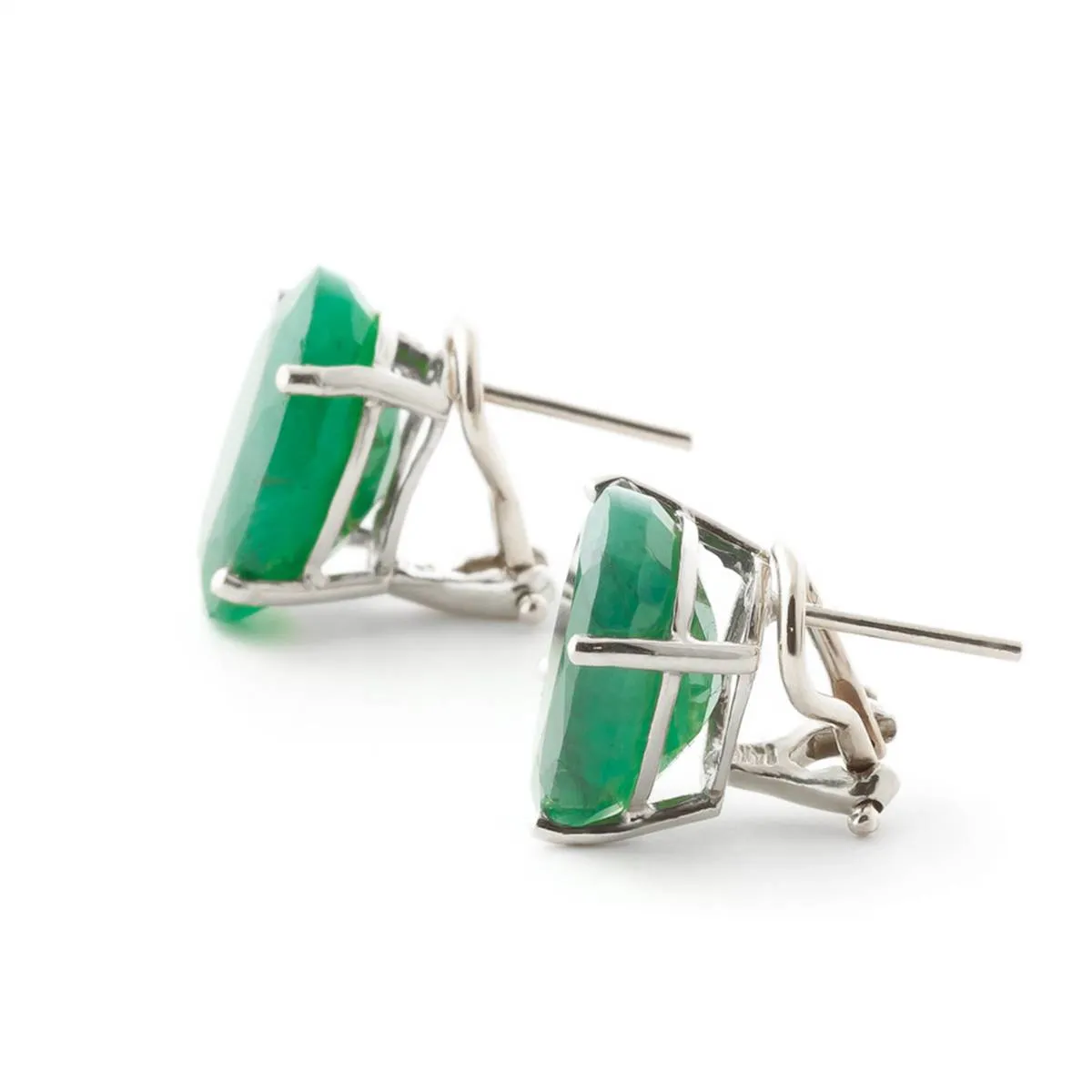 13 Carat 14K Solid White Gold French Clips Earrings Natural Emerald