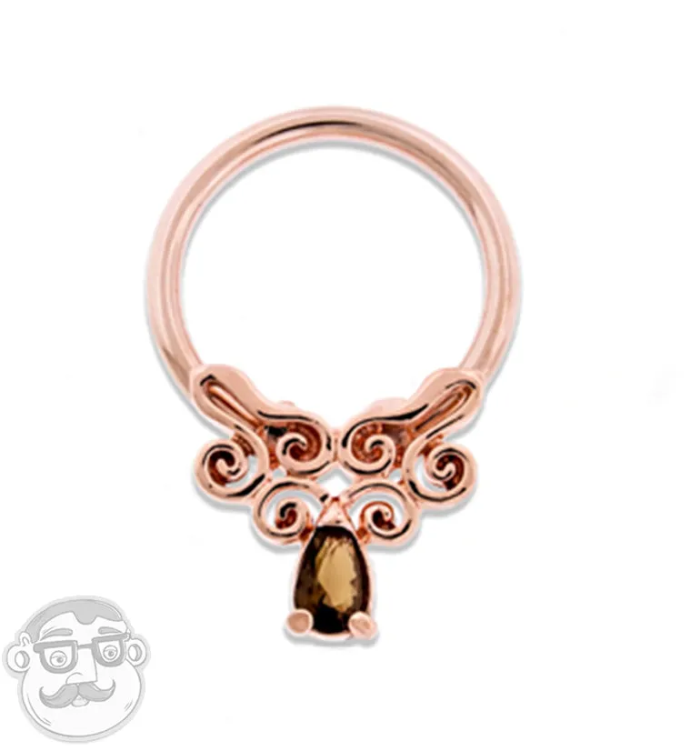 14G Rose Gold PVD Filigree Gem Captive Ring