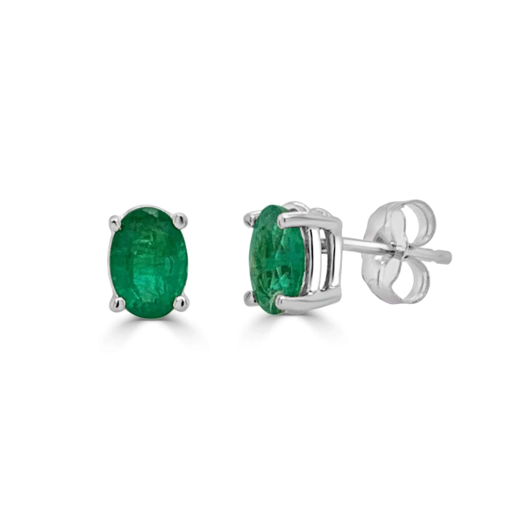 14K Gold & Green Emerald Oval Studs - 0.93ct