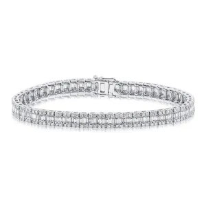 14K Gold Baguette & Round Diamond Tennis Bracelet - 4.04ct