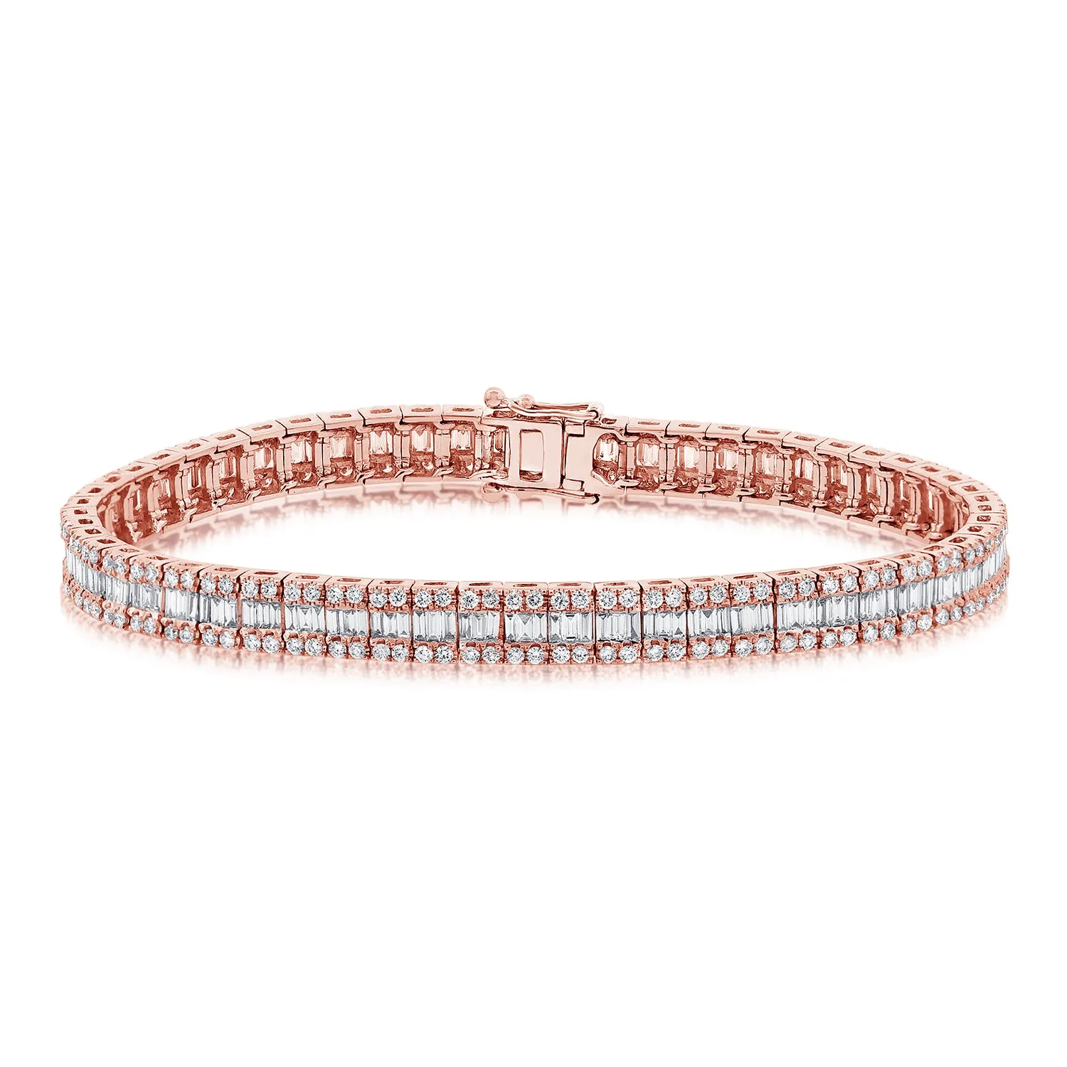 14K Gold Baguette & Round Diamond Tennis Bracelet - 4.04ct