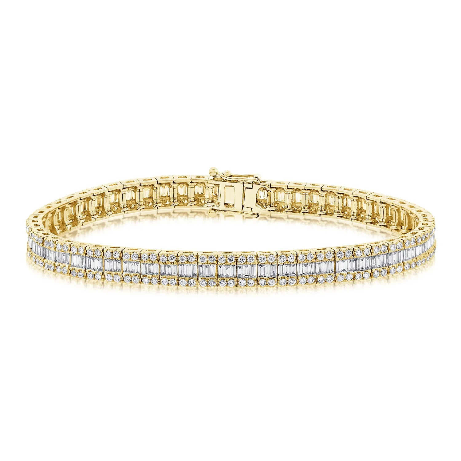 14K Gold Baguette & Round Diamond Tennis Bracelet - 4.04ct