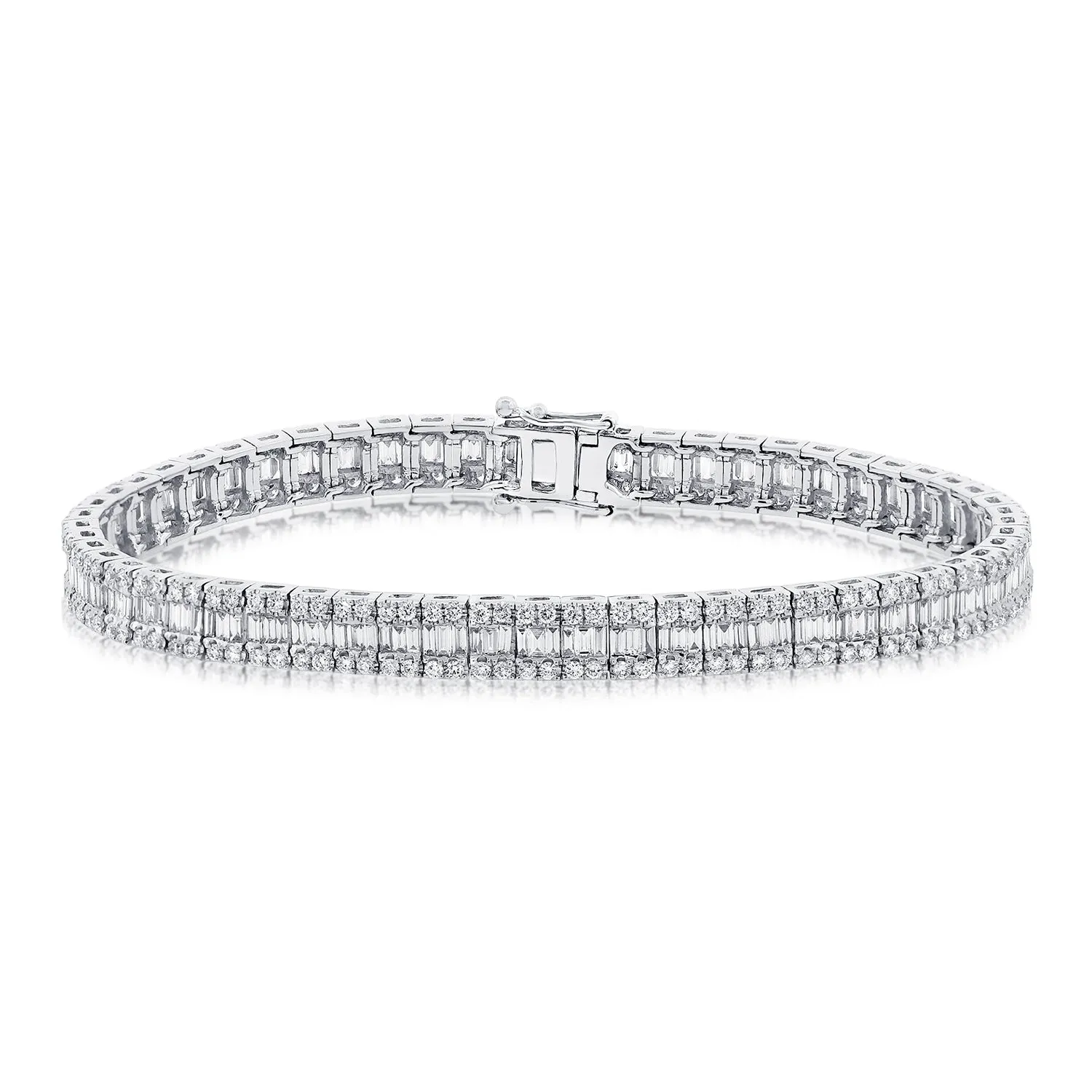 14K Gold Baguette & Round Diamond Tennis Bracelet - 4.04ct