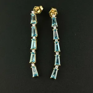 14K Gold Diamond Blue Topaz Stud Dangle Earrings