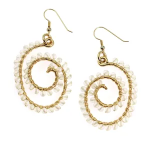 14K Gold-filled Wire Wrapped Spiral Earrings with Crystal Quartz Gemstones