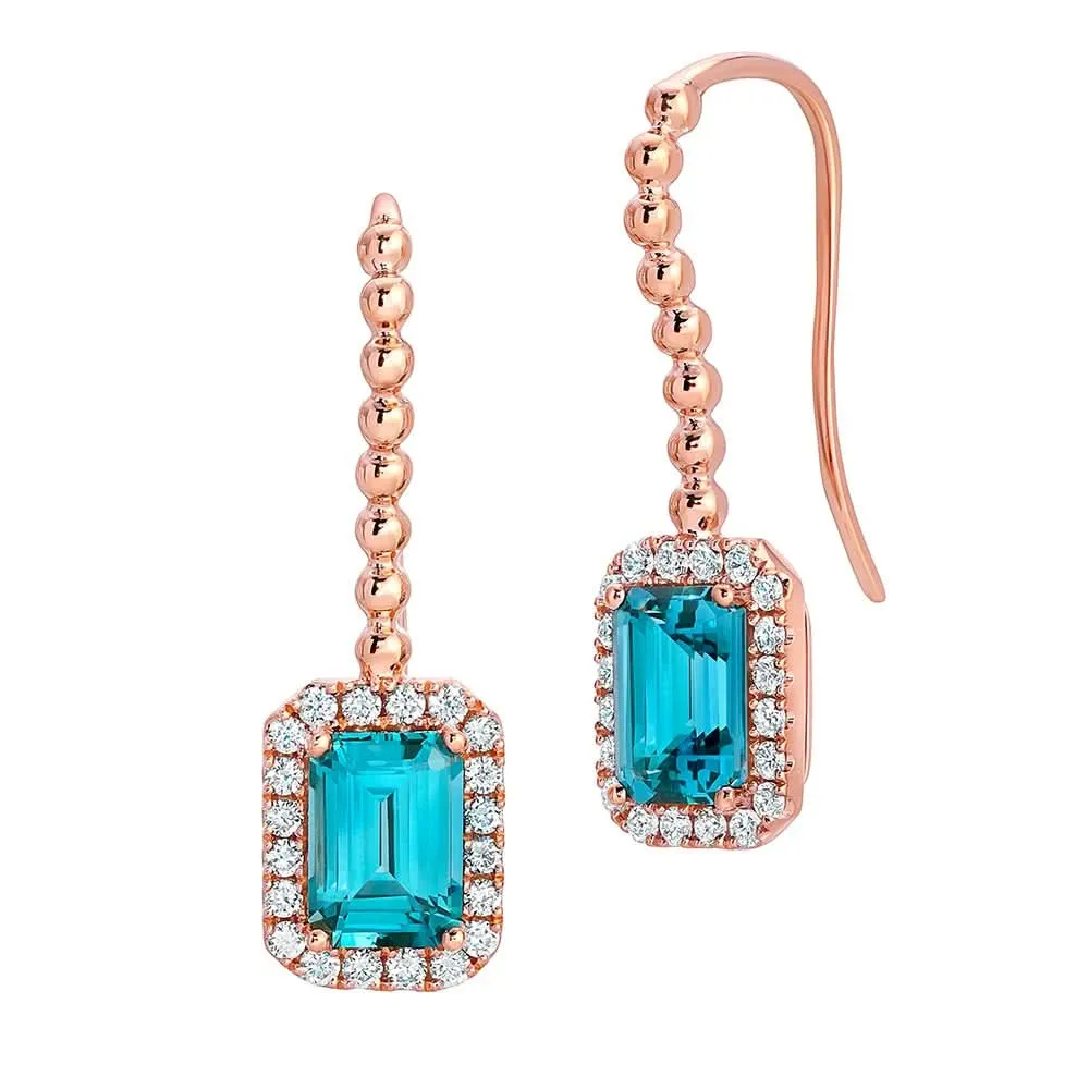 14K Rose Chatham Paraiba Spinel and Lab Grown Diamond Earrings