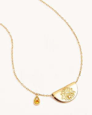 14k Solid Gold Lotus Birthstone Diamond Necklace - November - Citrine