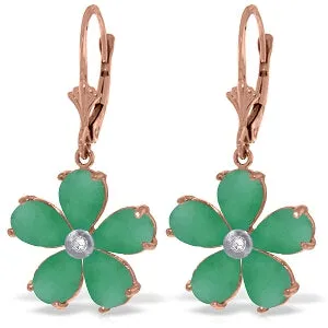 14K Solid Rose Gold Leverback Earrings w/ Emeralds & Diamonds