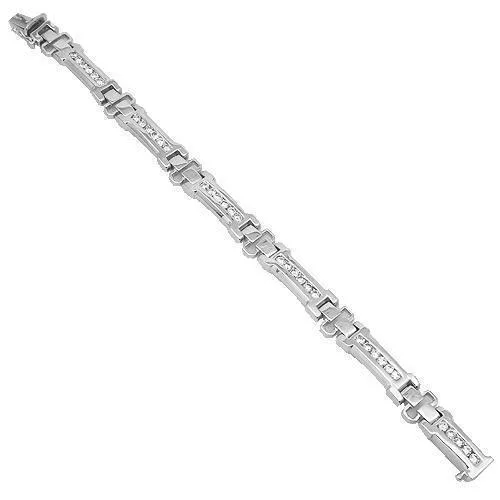 14K Solid White Gold Mens Diamond Bracelet 3.75 Ctw