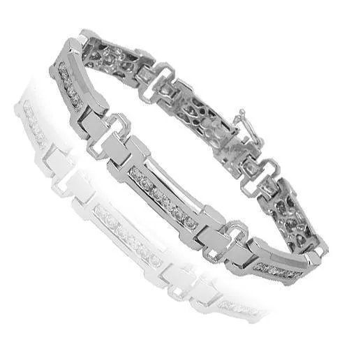 14K Solid White Gold Mens Diamond Bracelet 3.75 Ctw