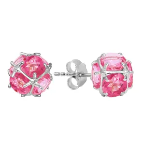 14K Solid White Gold Stud Earrings w/ Natural Pink Topaz