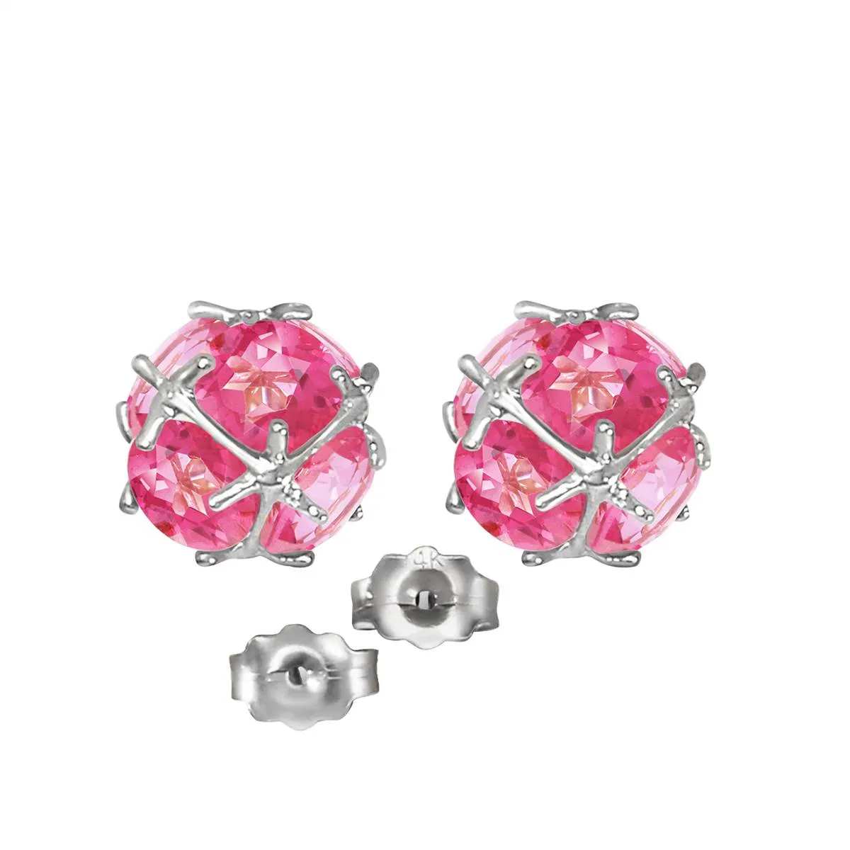 14K Solid White Gold Stud Earrings w/ Natural Pink Topaz