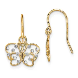 14K Two-Tone Gold Diamond-cut Butterfly Wire Earrings