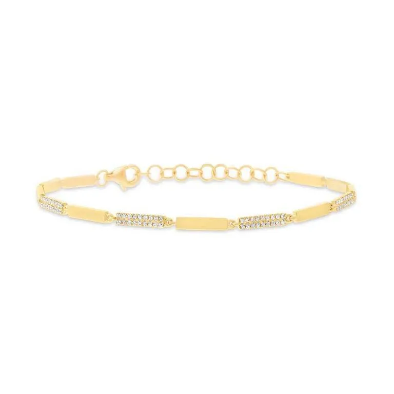 14K White Gold Alternating Diamond Link Bracelet