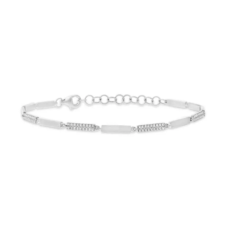 14K White Gold Alternating Diamond Link Bracelet