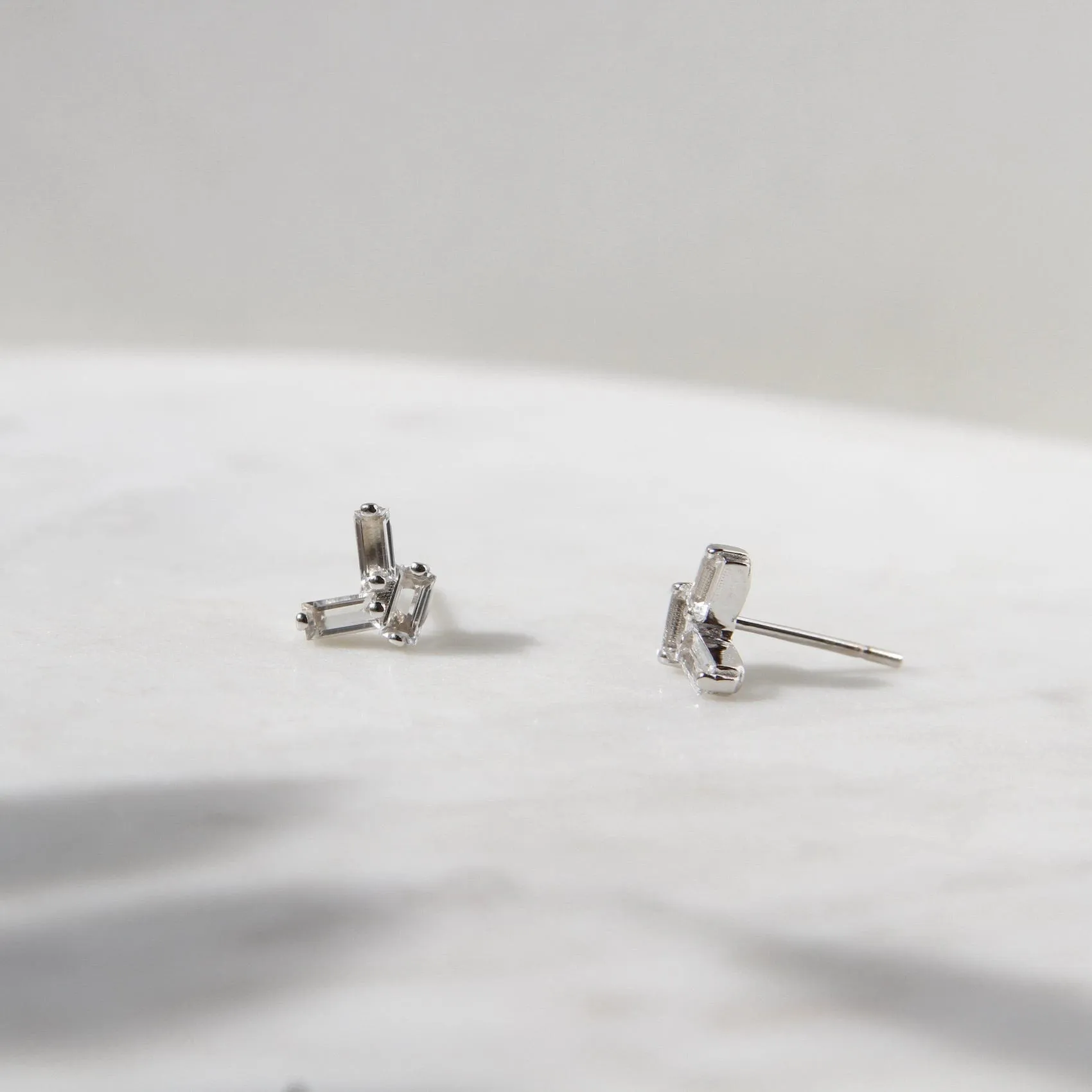 14k White Gold White Topaz Scattered Baguette Earrings