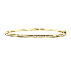 14K Yellow Gold Bangle Bracelet w/ Bead Set Diamonds, Straight 0.58 carat