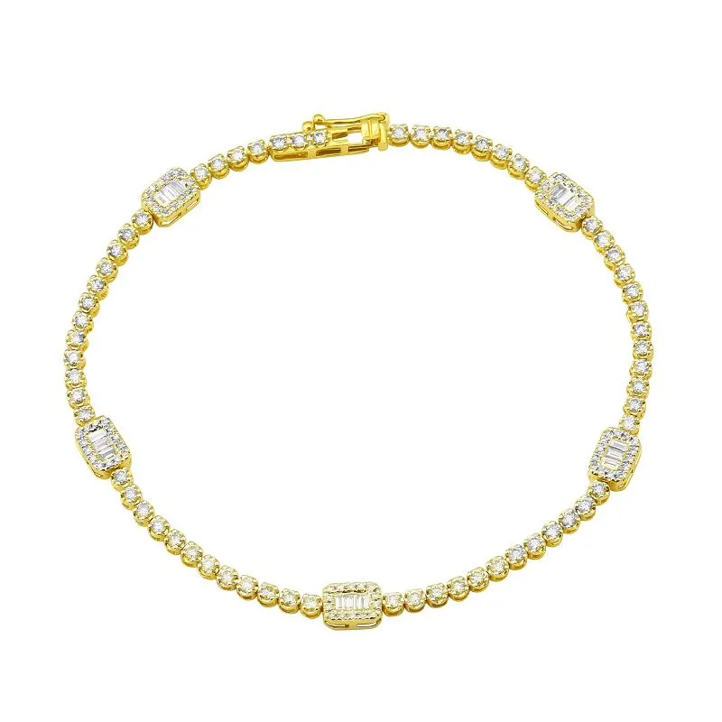 14k Yellow Gold Diamond Baguette Station Tennis Bracelet