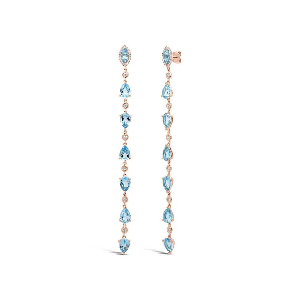 14K Yellow Gold Diamond   Blue Topaz Earrings