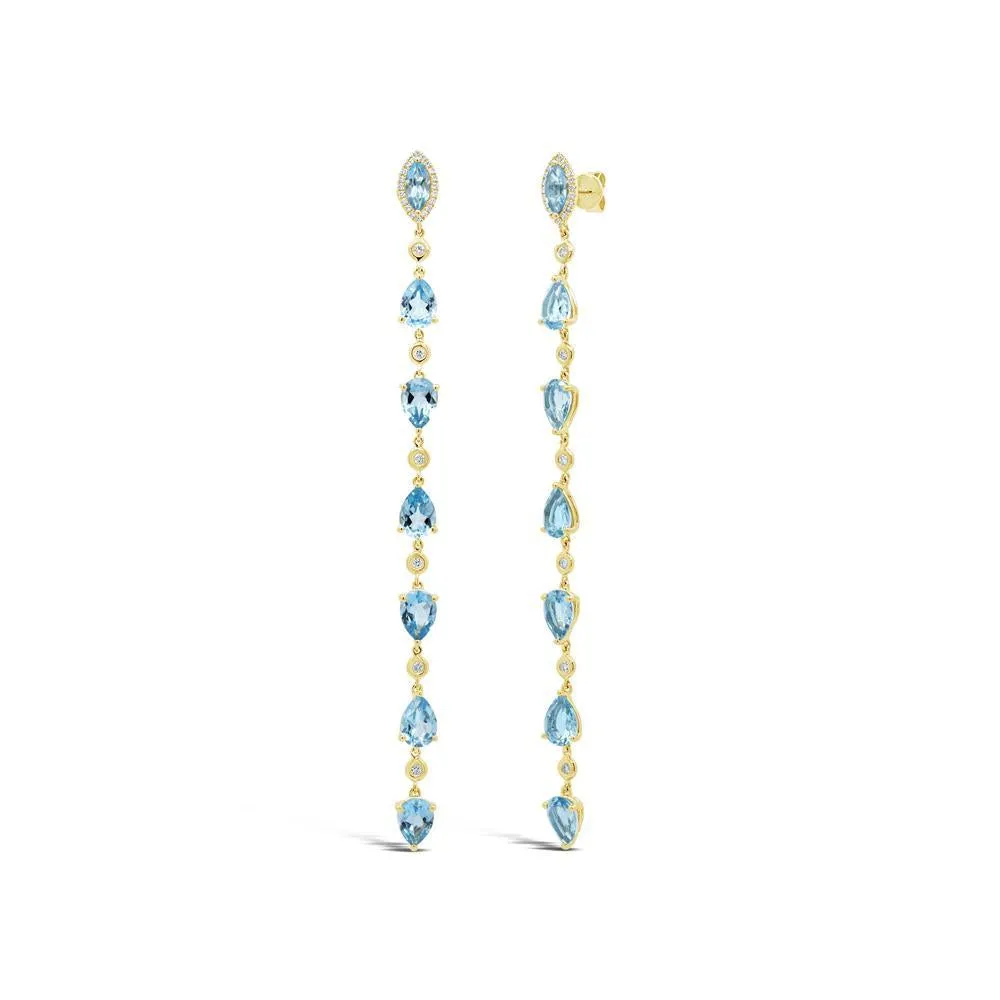 14K Yellow Gold Diamond   Blue Topaz Earrings