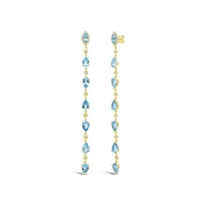 14K Yellow Gold Diamond   Blue Topaz Earrings