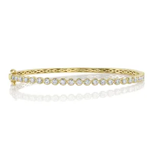 14K Yellow Gold Diamond Crown Setting Bangle Bracelet