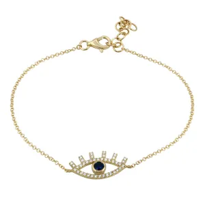 14K Yellow Gold Diamond   Sapphire Evil Eye Bracelet