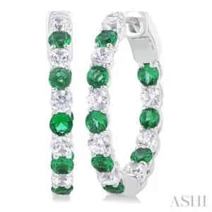 14KW Emerald & Diamond Hoop Earrings w/ 2.4ct Em. & 0.60 ctw Dia.