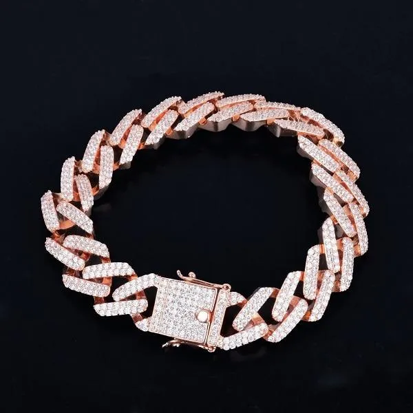 14mm Square Cuban Link Bracelet Gold Color Iced Out Cubic Zirconia Style Jewelry