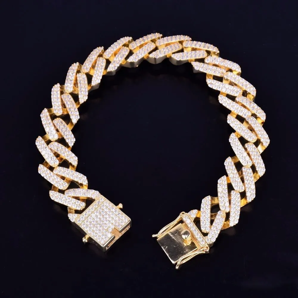 14mm Square Cuban Link Bracelet Gold Color Iced Out Cubic Zirconia Style Jewelry