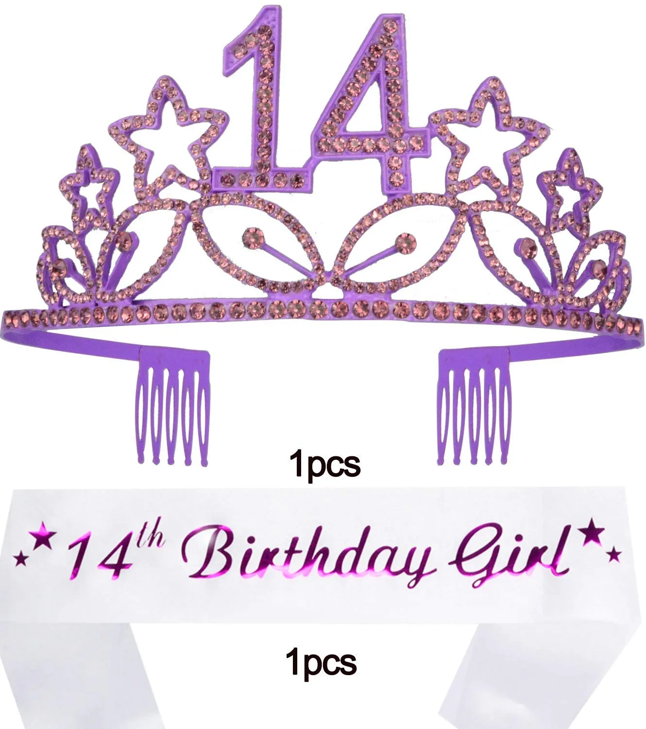 14th Birthday Gifts for Girl, 14th Birthday Tiara and Sash Purple, HAPPY 14th Birthday