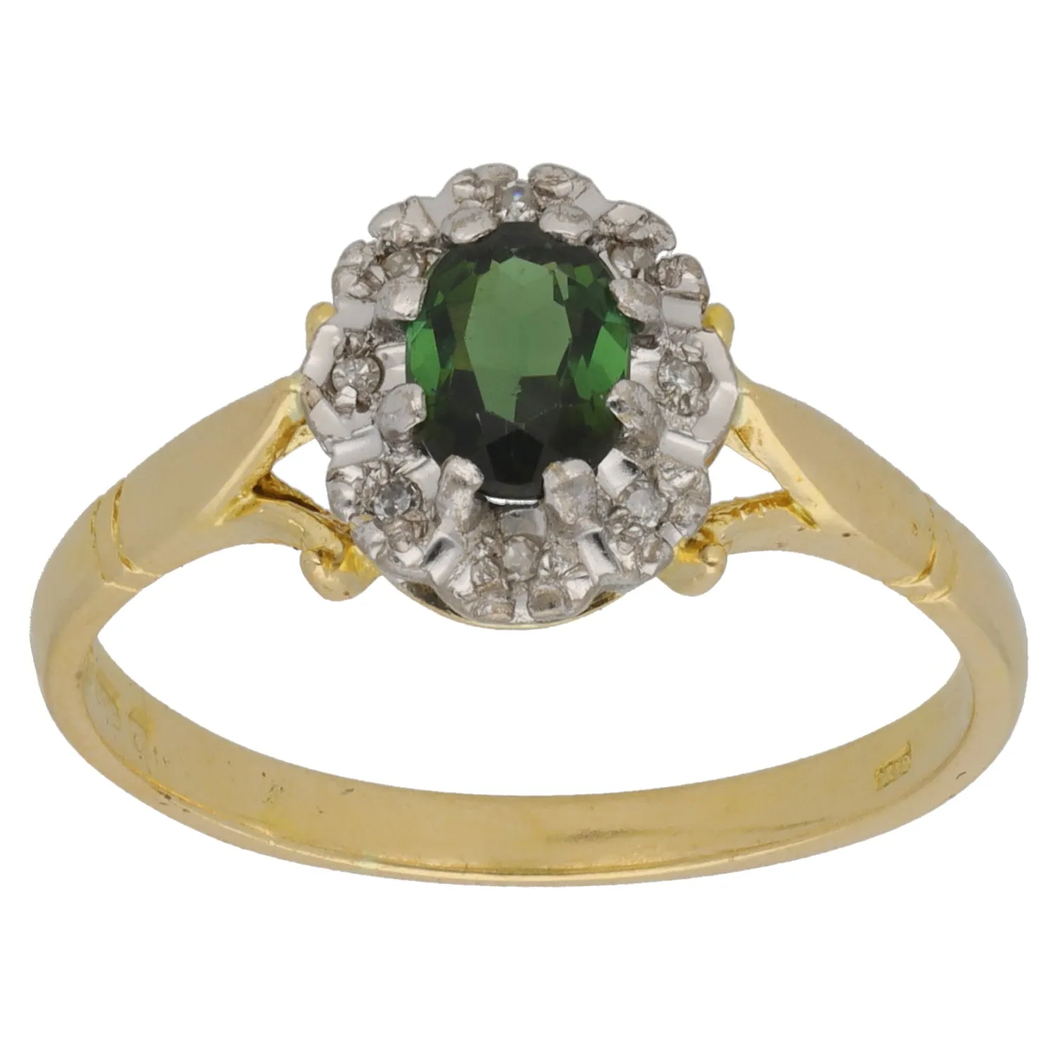 18ct Gold 0.04ct Diamond & Tourmaline Dress/Cocktail Ring Size O