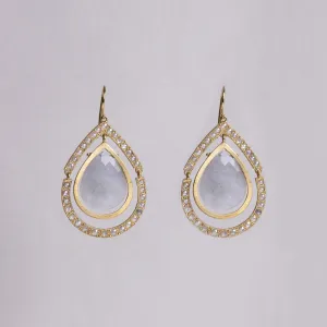 18ct Gold Drop Earrings with Diamonds and Grey Quartz