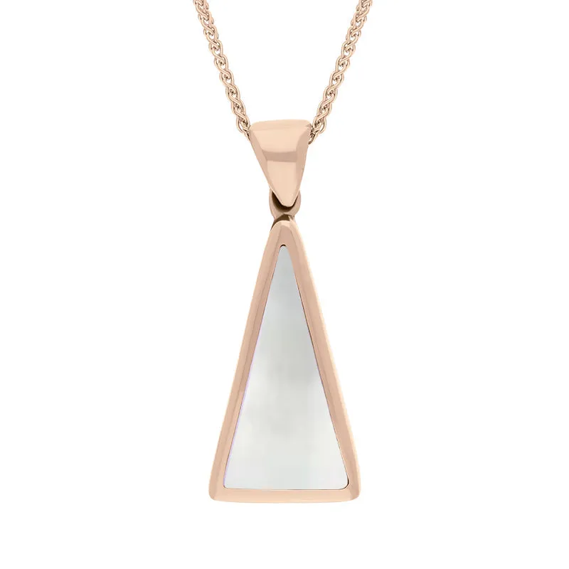 18ct Rose Gold Whitby Jet Mother Of Pearl Double Sided Triangular Fob Necklace