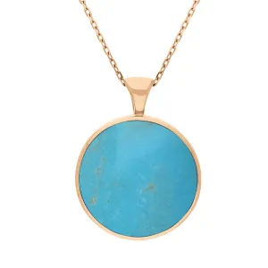 18ct Rose Gold Whitby Jet Turquoise Large Double Sided Round Fob Necklace