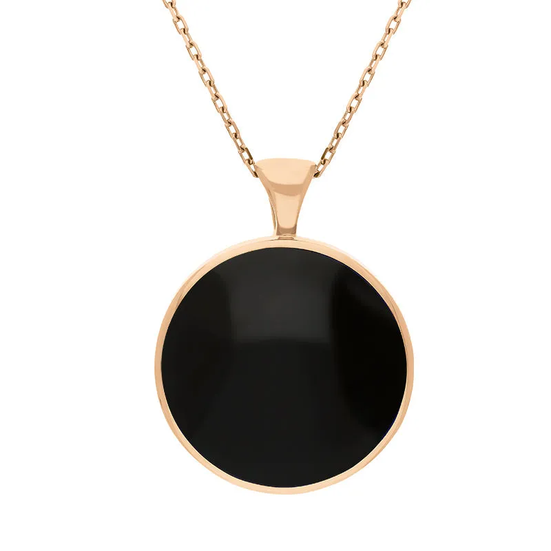 18ct Rose Gold Whitby Jet Turquoise Large Double Sided Round Fob Necklace