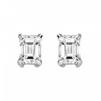 18ct White Gold 0.84ct Emerald Cut Diamond Four Claw Stud Earrings