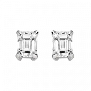 18ct White Gold 0.84ct Emerald Cut Diamond Four Claw Stud Earrings