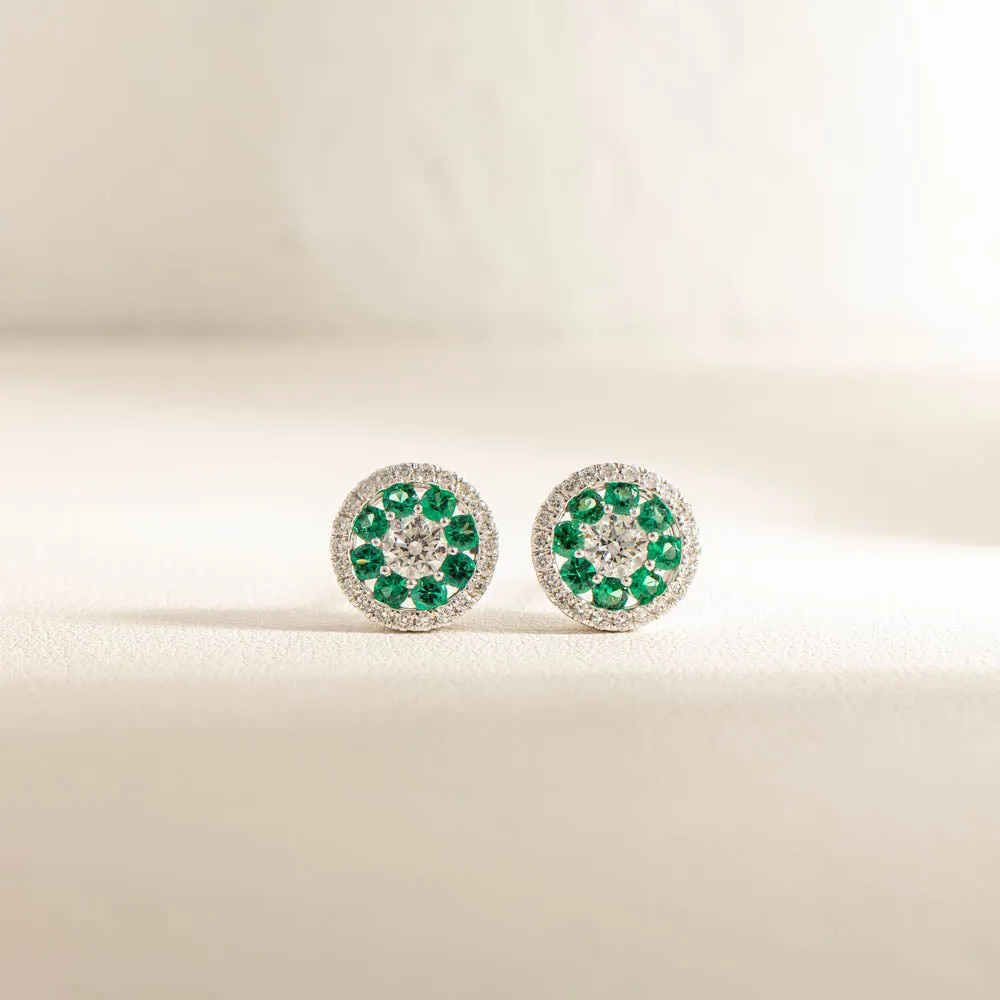 18ct White Gold .36ct Emerald & Diamond Earrings