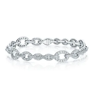 18ct White Gold Diamond Pave Set Graduating Oval Link And Bar Bracelet