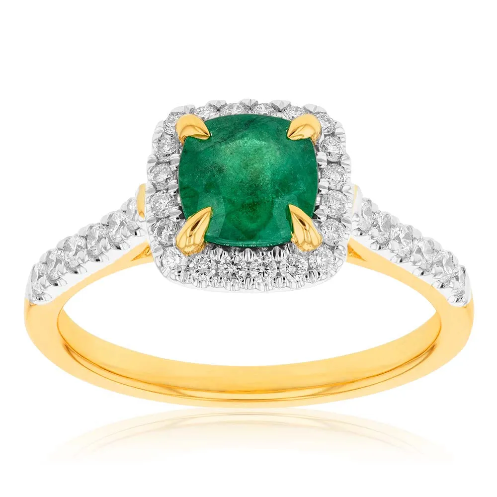 18ct Yellow Gold Natural Emerald and Diamond Ring