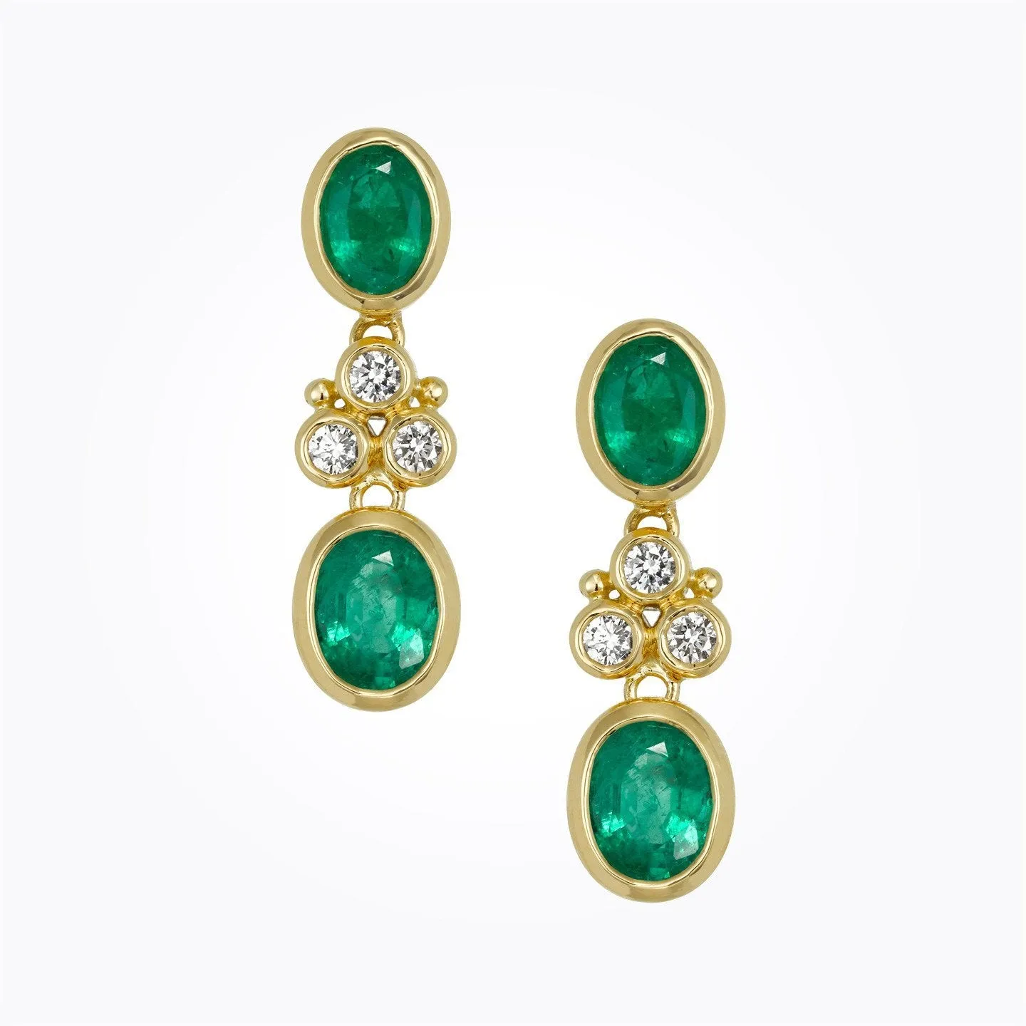 18K Classic Drop Earrings with emerald and diamond