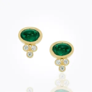 18K Classic Earrings with emerald and diamond granulation - 6x4mm